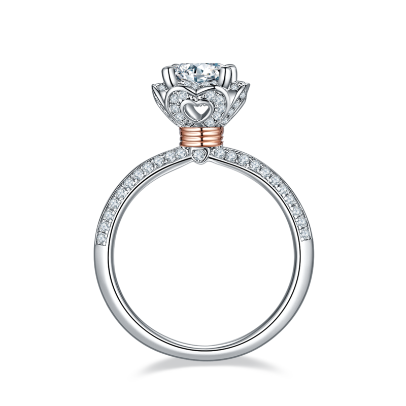 直臂豪镶爱心手捧花S925银镀白金MoissaniteWomen's Ring1ctD级
